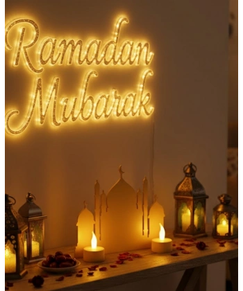 3D Cami Siluet Dekor 2 Pilli Mum Dahil Ramazan Masa Üstü