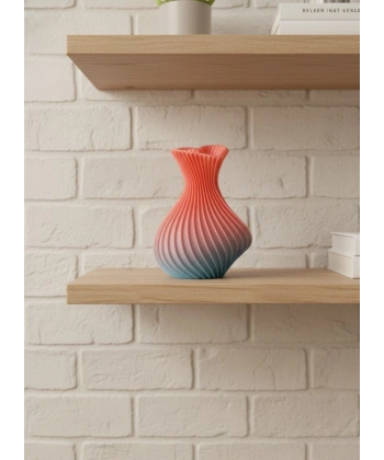 3D Dalga Desenli Kalp Formlu Dekoratif Vazo Pembe 15 cm