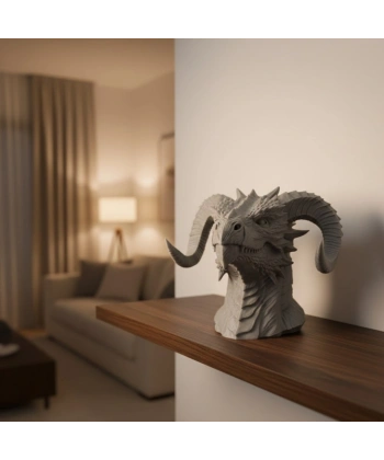 3D Ejderha Başı Heykeli Koleksiyonluk Dekoratif Figür 22x17 cm