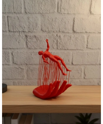 3D El Formlu İnsan Figürü Kırmızı Soyut Tasarım Dekoratif Biblo 12x18 cm