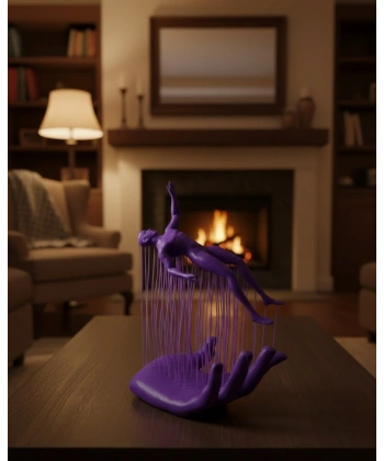 3D El İnsan Figürü Mor Modern Sanatsal Dekoratif Biblo 12x18 cm