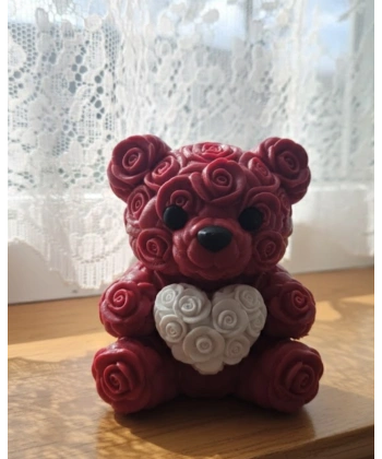 3D Gül Tasarımlı Kalp Ayıcık 10cm Şık Dekoratif Biblo