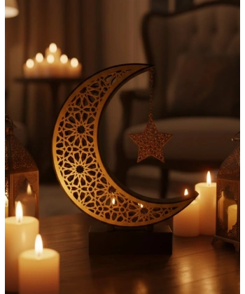 3D Hilal Yıldız Dekoratif Obje 23x23 cm Modern ve Manevi Tasarım