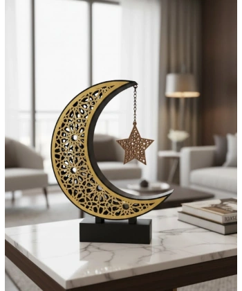 3D Hilal Yıldız Masa Üstü Dekor 23x23 cm Ramazan Konsept Tasarım