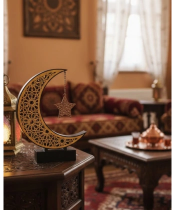 3D Hilal Yıldız Süs 23x23 cm Ev ve Ofis İçin Şık Aksesuar