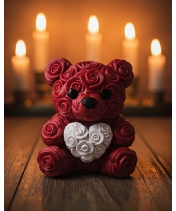 3D Kalp Ayıcık 10 cm Gül Detaylı Dekoratif Hediye Obje