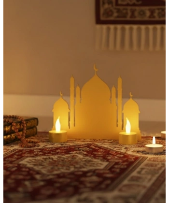 3D LED Mumlu Cami Dekorasyonu 2 Adet Pilli Mum Hediyeli