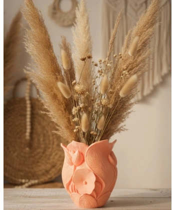 3D Özel Baskı Turuncu Çiçekli Dekoratif Vazo Salon Ofis Dekoru