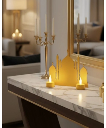 3D Ramazan Cami Dekor 2 Mumlu Işıklı Masa Üstü Biblo