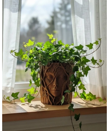 3D Sanatsal Ağaç Yüzlü Dekoratif Vazo Doğa Temalı Özel Tasarım Saksı