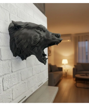 3D Siyah Ayı Başı Duvar Süsü Özel Tasarım Dekoratif Heykel 25x19 cm