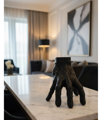 3D Siyah El Heykeli 17x16 cm Raf ve Masa Üstü Dekor