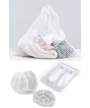 3lü Yıkama File Seti - Ayakkabı Filesi-Plastik Aparatlı Sütyen Yıkama- Çamaşır Yıkama Filesi