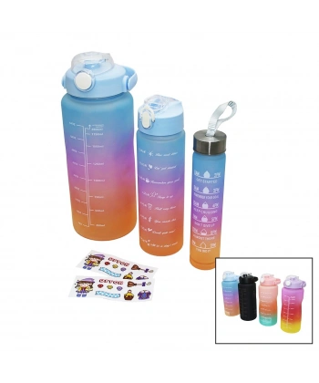 3PCS RENKLİ 300-900-2000ML MOTİVASYON SULUK MATARA TELEFONLUKLU