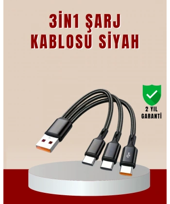 3’ü 1 Arada Hızlı Şarj Kablosu – iOS Android Type-C Uyumlu