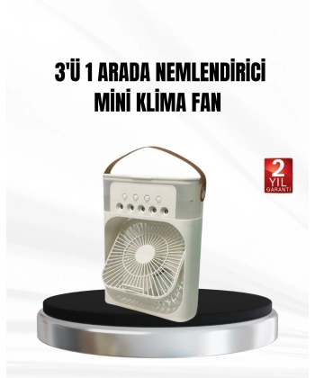 3’ü 1 Arada Mini Klima Fan USB Şarjlı, 7 Renk Gece Lambalı ve Nemlendirici