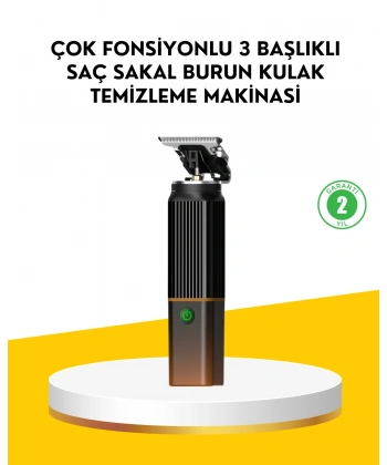 3’ü 1 Arada Şarjlı Erkek Bakım Seti – Saç, Sakal ve Burun Tüyü Kesme Makinesi