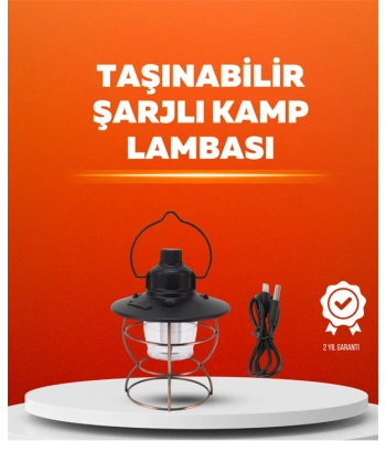 4 Fonksiyonlu Dekoratif Kamp Lambası – Tungsten Ampul, USB Çıkışlı