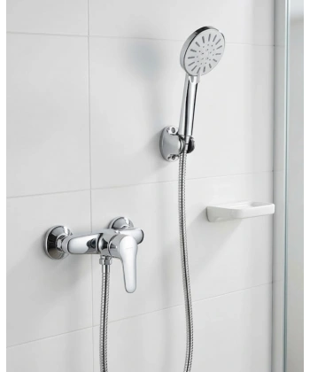 4 Fonksiyonlu Krem El Duşu Seti Spiral Hortum ve Duş Askısı