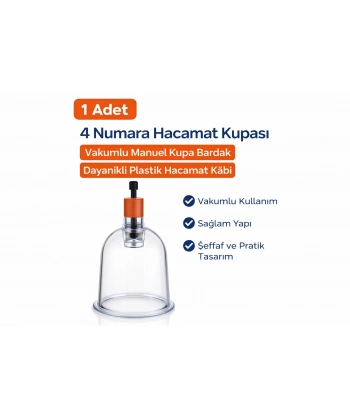 4 Numara Hacamat Kupası 1 Adet Vakumlu Manuel Kupa Bardak Dayanıklı Plastik Hacamat Kabı