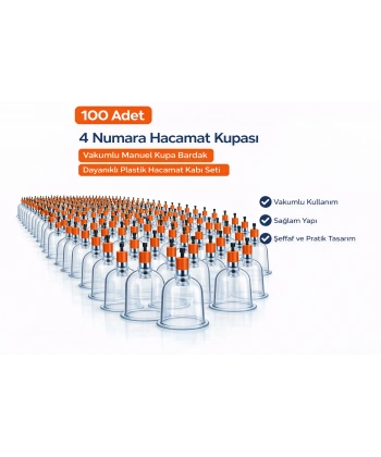 4 Numara Hacamat Kupası 100 Adet Vakumlu Manuel Kupa Bardak Dayanıklı Plastik Hacamat Kabı