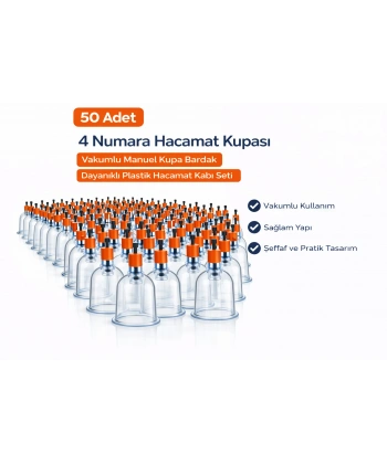 4 Numara Hacamat Kupası 50 Adet Vakumlu Manuel Kupa Bardak Dayanıklı Plastik Hacamat Kabı