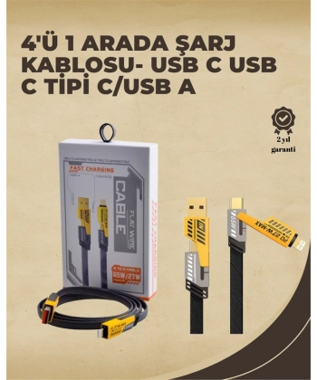 4ü 1 Arada Metal Hızlı Veri Kablosu – 65W Güç, 27W iPhone Desteği, 480Mbps Aktarım