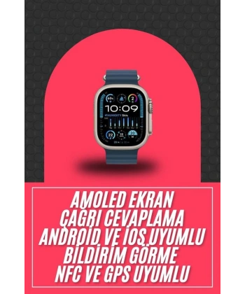 49mm Akıllı Saat Amoled Ekranlı Kadın Erkek Kol Saati Plastik Kordon
