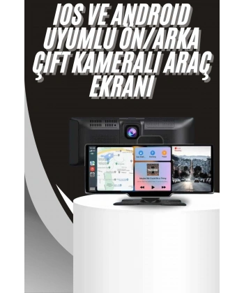 4K 10.2 İnç Çift Kameralı Araç Multimedya Ekranı CarPlay Kablosuz Tüm Cihazlara Uyumlu