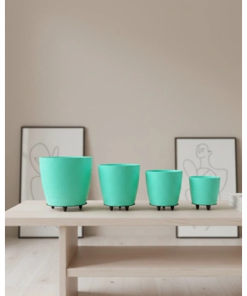 4’lü 3D Ayaklı Yeşil Saksı Seti Dekoratif Modern Tasarım