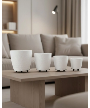 4’lü 3D Beyaz Ayaklı Saksı Seti Modern Minimal Dekoratif Vazo