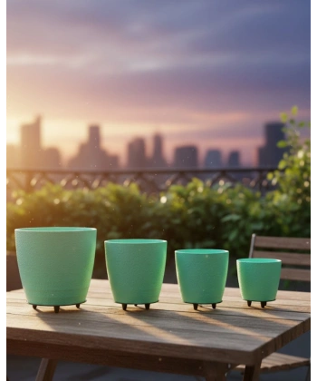 4’lü 3D Mint Yeşil Saksı Seti Modern Tasarım Dekoratif Ayaklı Vazo