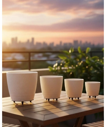 4’lü 3D Modern Beyaz Vazo Takımı Ayaklı Dekoratif Saksı Seti