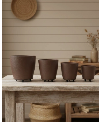 4’lü 3D Şık Kahverengi Vazo Seti Modern Ayaklı Saksı