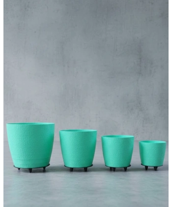 4’lü 3D Yeşil Dekoratif Saksı Takımı Ayaklı Modern Vazo Seti