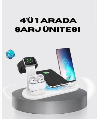 4’lü Apple Kablosuz Şarj Standı iPhone Watch ve AirPods Çoklu Şarjlı