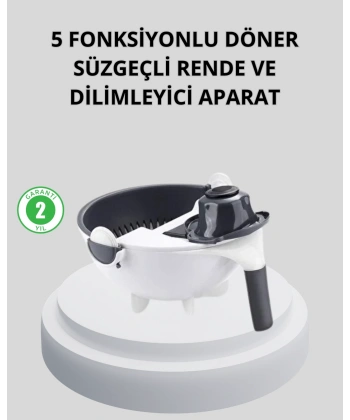 5 Fonksiyonlu Döner Rende Süzgeçli Çok Amaçlı Sebze Doğrayıcı Kaymaz Tabanlı