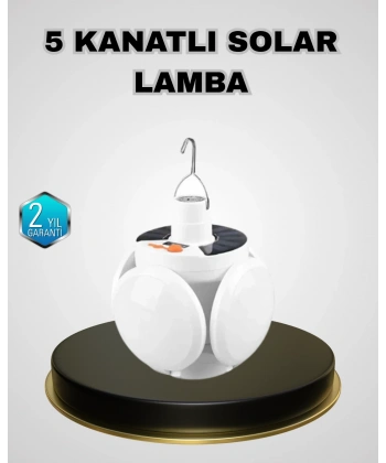 5 Kanatlı Solar Kamp Lambası – USB Şarjlı, Taşınabilir, IP65 Su Geçirmez Bahçe Lambası