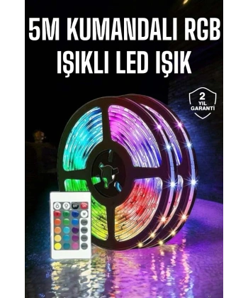 5 Metre Şerit Led RGB Işıklı Kumandalı Güç Adaptörü Her Ortama Uygun