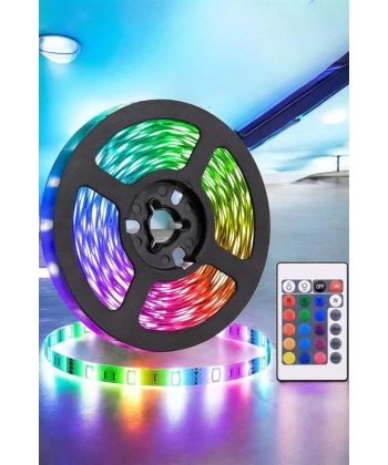 5 Metre Şerit Led RGB Işıklı Kumandalı Güç Adaptörü Her Ortama Uygun