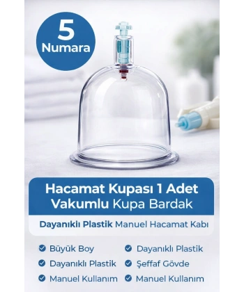 5 Numara Hacamat Kupası 1 Adet Vakumlu Kupa Bardak – Dayanıklı Plastik Manuel Hacamat Kabı