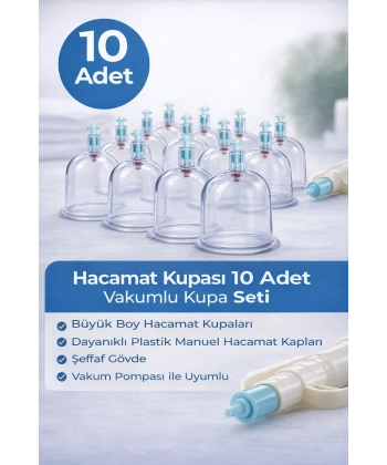 5 Numara Hacamat Kupası 10 Adet Vakumlu Kupa Seti – Manuel Pompa Uyumlu Şeffaf Plastik Hacamat Kabı