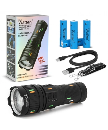 5000 LÜMEN CREE TG LED ŞARJ GÖSTERGELİ EL FENERİ WATTON WT-731