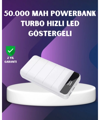 50000mAh Yüksek Kapasiteli Powerbank Hızlı Şarj ve LED Ekranlı