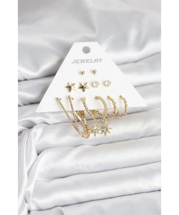 6 Çift Kadın Küpe Seti Gold Renk