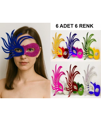 6lı Renkli Balo Maskesi Seti | Karton & Lastikli (Yetişkin-Çocuk Uyumlu)