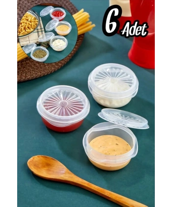 6 lı Yelpaze Kapaklı Şeffaf Mini Sosluk- Ketçap Mayonez Kabı- Kahve Yanı Şeker Lokumluk