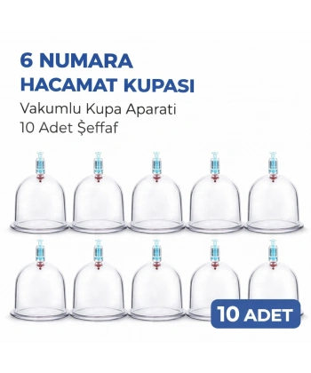 6 Numara Hacamat Kupası 10 Adet Vakumlu Kupa Bardak Dayanıklı Plastik Manuel Hacamat Kabı