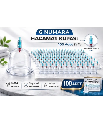 6 Numara Hacamat Kupası 100 Adet Vakumlu Kupa Bardak Dayanıklı Plastik Manuel Hacamat Kabı