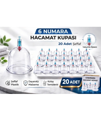 6 Numara Hacamat Kupası 20 Adet Vakumlu Kupa Bardak Dayanıklı Plastik Manuel Hacamat Kabı